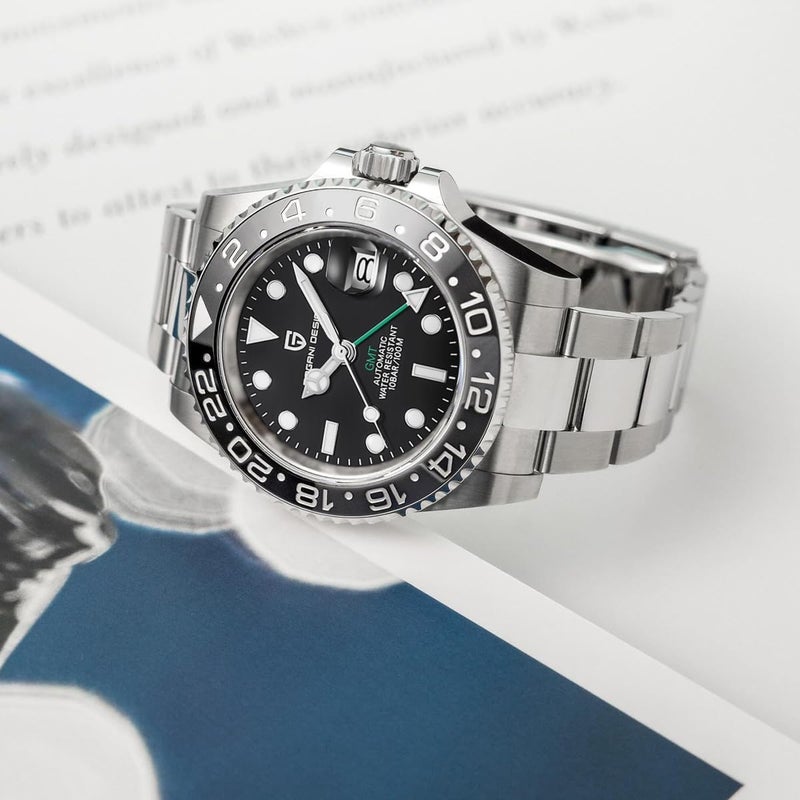 PAGANI DESIGN ساعة رجال أوتوماتيكية ميكانيكية من باجاني ديزاين GMT مع إطار سيراميك دوار ووظيفة التاريخ - Image 3